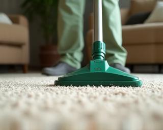 Technician cleaning carpet with eco-friendly equipment